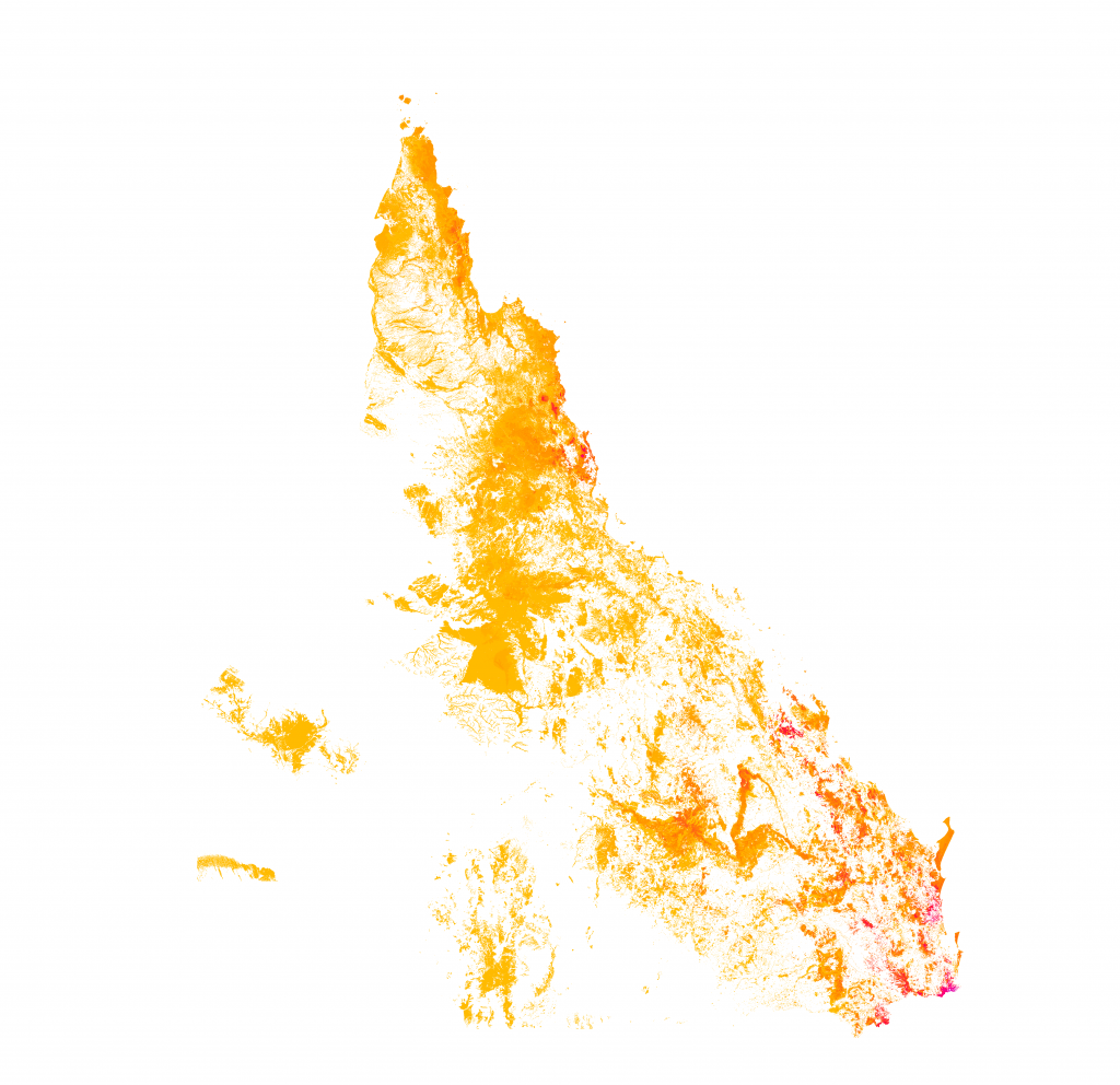 Density of terrestrial threatened flora habitat remaining as remnant vegetation in 2015.