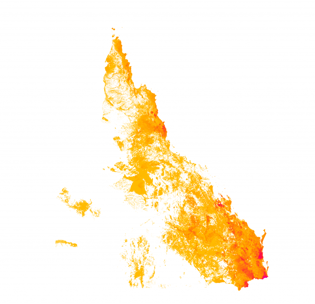 Density of terrestrial threatened flora habitat across Queensland pre-clearing